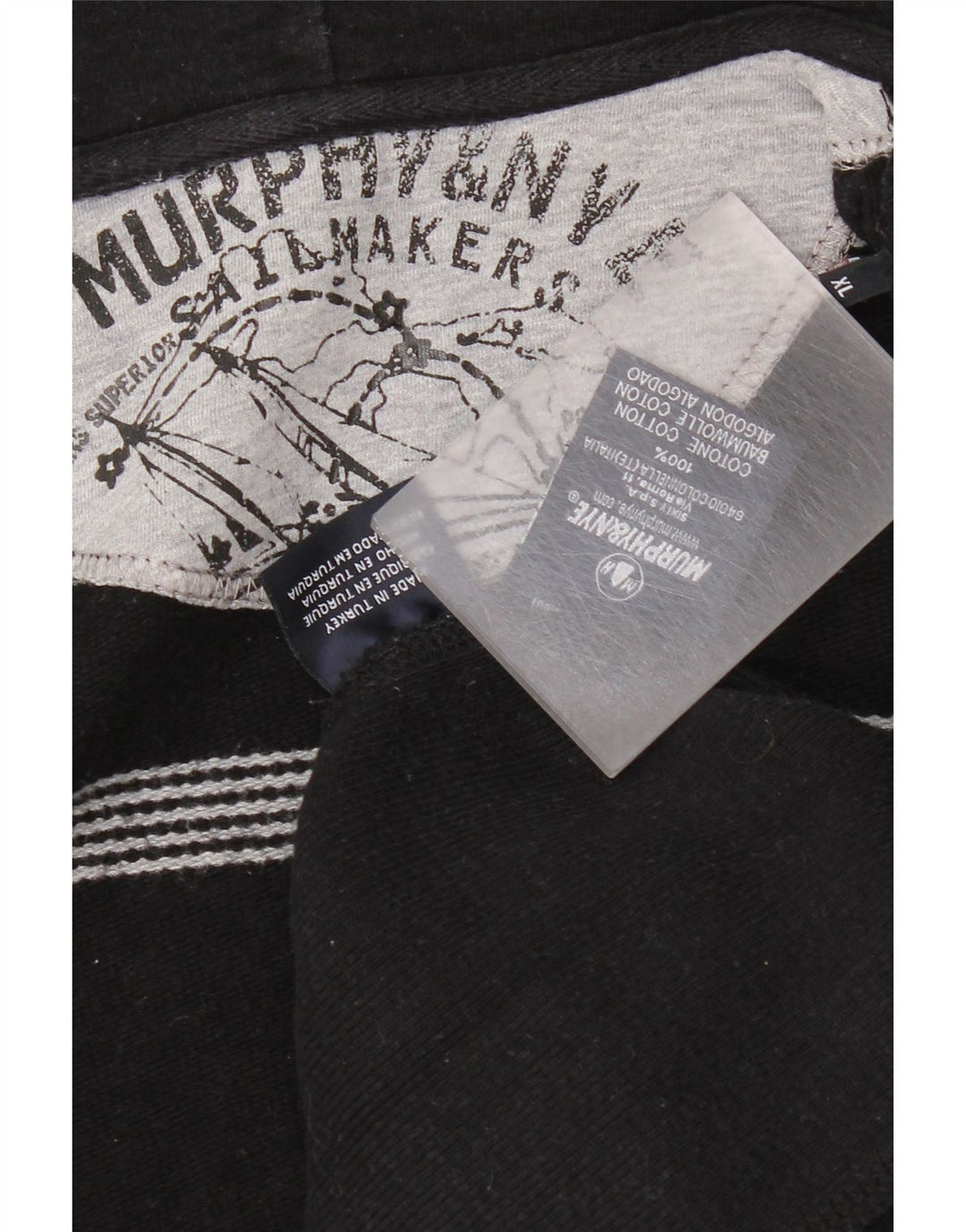Felpa con cappuccio con zip grafica da uomo Murphy & Nye XL in cotone a righe nere