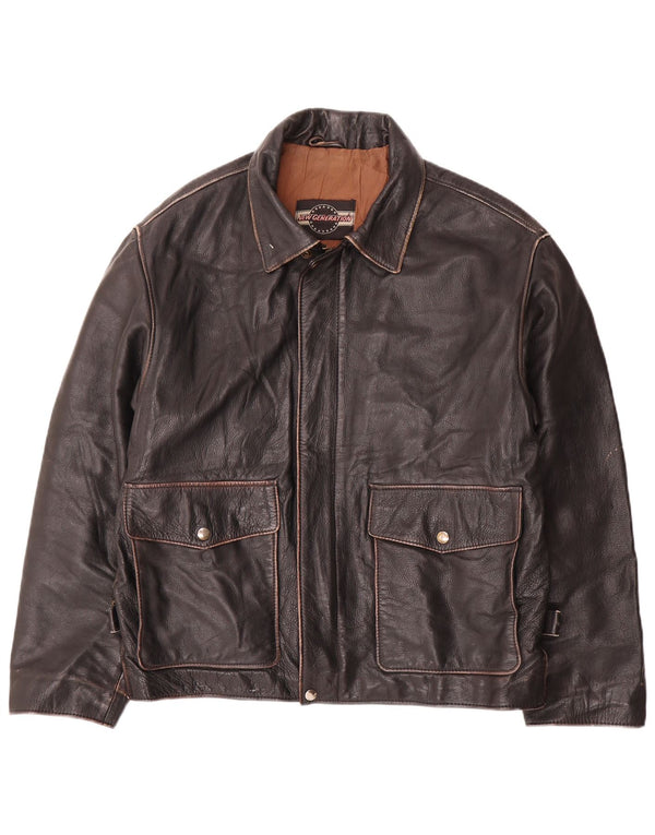 Giacca in pelle vintage da uomo IT 50 grande nera