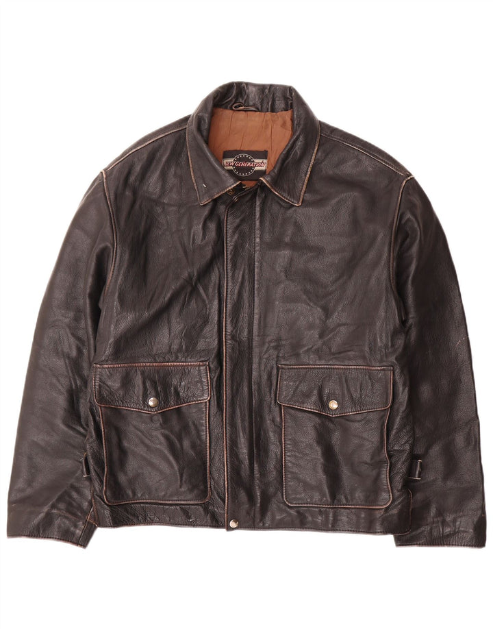 Giacca in pelle vintage da uomo IT 50 grande nera
