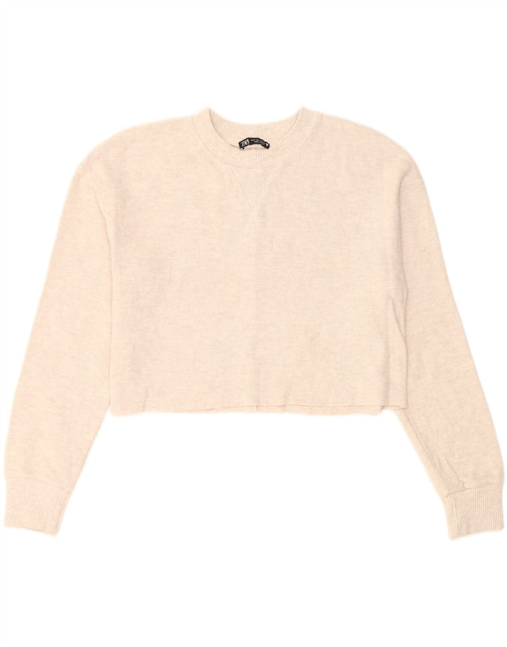 ZARA Womens Long Sleeve Crop Top UK 10 Small Off White Polyester Vintage Zara and Second-Hand Zara from Messina Hembry 