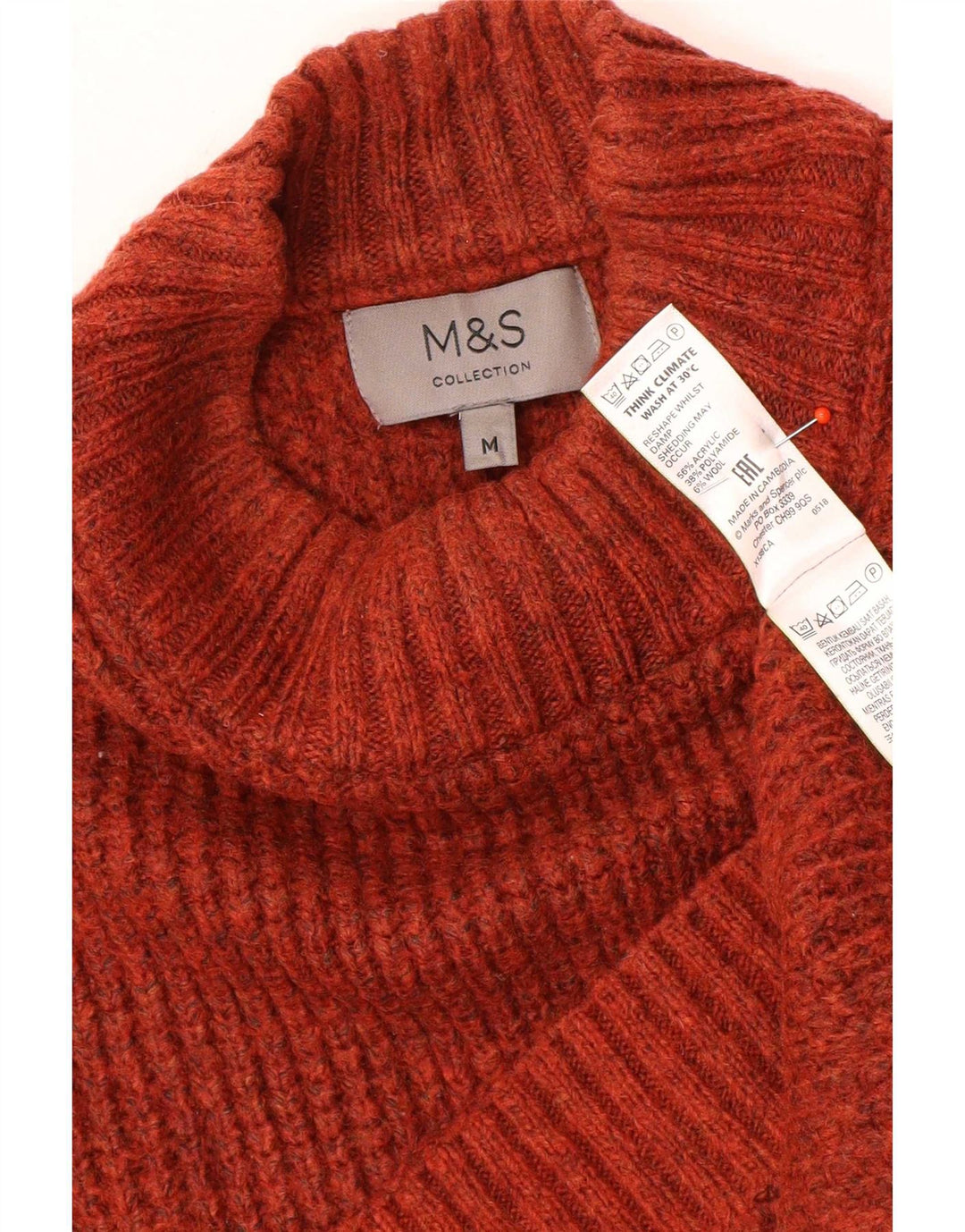 Maglione da uomo Marks & Spencer a collo alto in acrilico marrone medio
