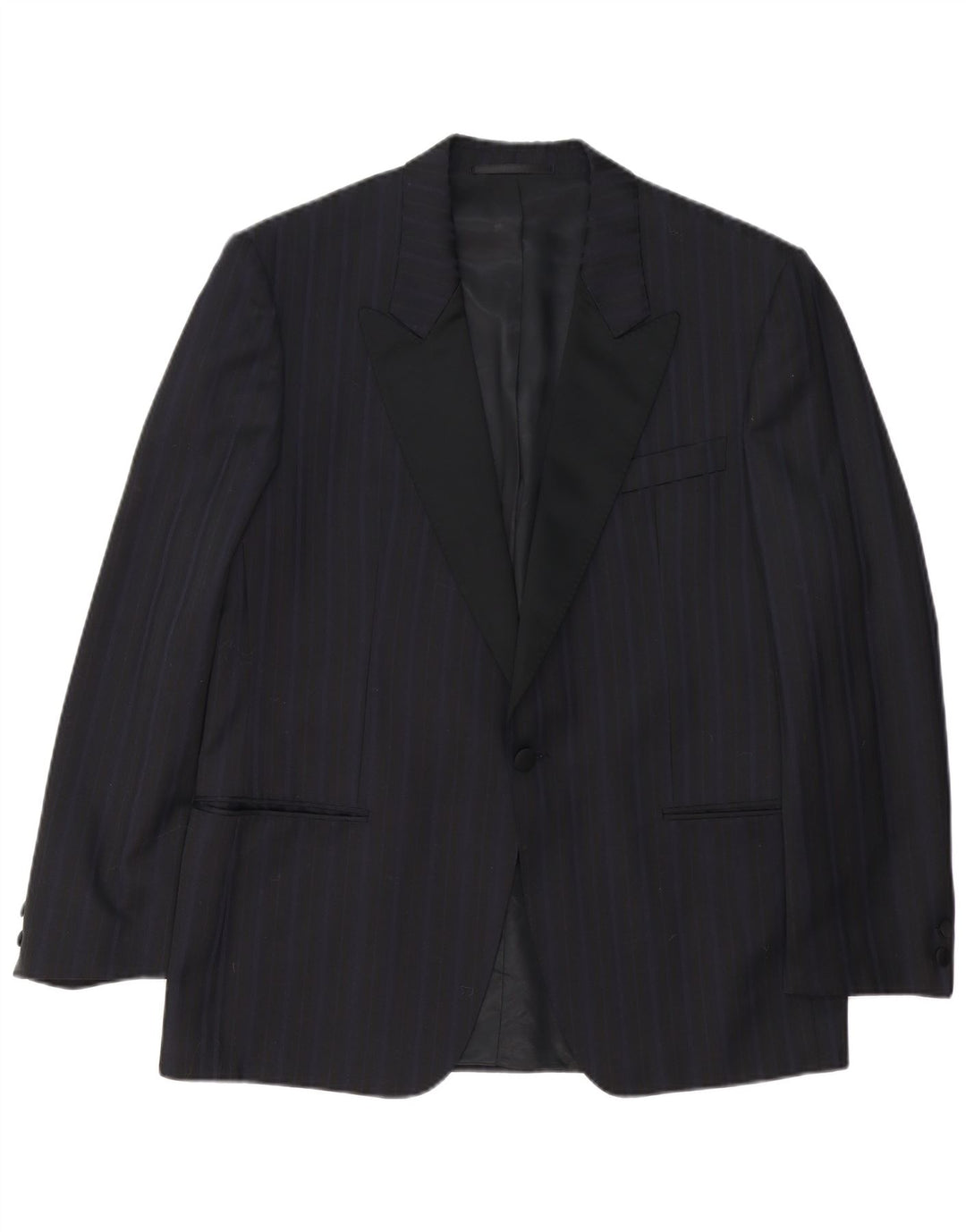 TREVIRA Giacca blazer da uomo a 1 bottone IT 52 XL Poliestere a righe blu navy