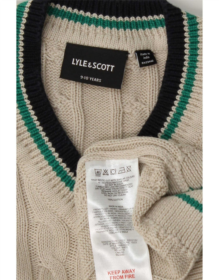 Maglione Lyle & Scott per ragazzi con scollo a V 9-10 anni in cotone bianco