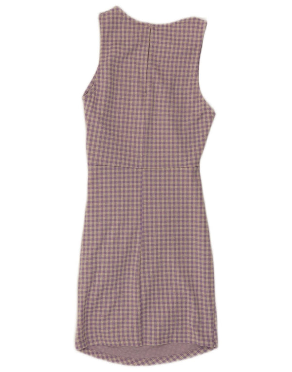 Abito aderente senza maniche da donna Zara UK 8 piccolo cotone a quadri viola