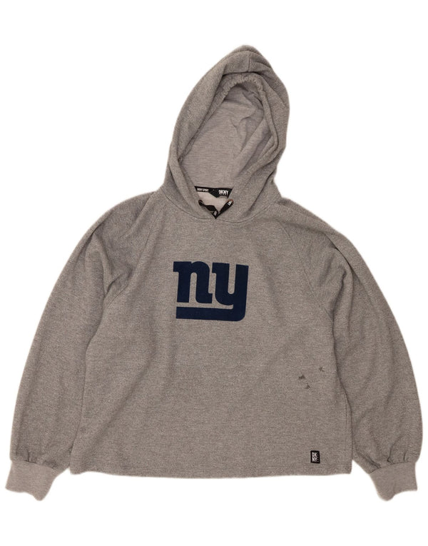 Maglione con cappuccio oversize grafico da donna DKNY UK 14 Poliestere grigio medio