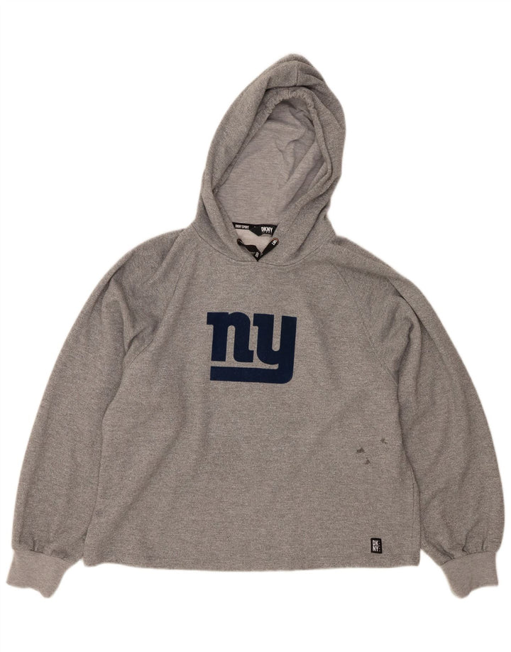 Maglione con cappuccio oversize grafico da donna DKNY UK 14 Poliestere grigio medio