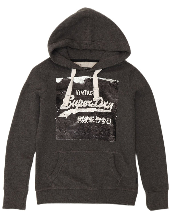 Felpa con cappuccio grafica da donna Superdry UK 8 Small Cotone grigio