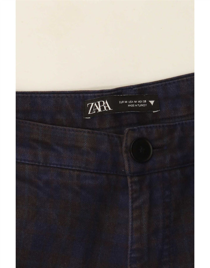 Pantaloni cargo dritti da donna Zara medi W28 L28 blu navy a quadri