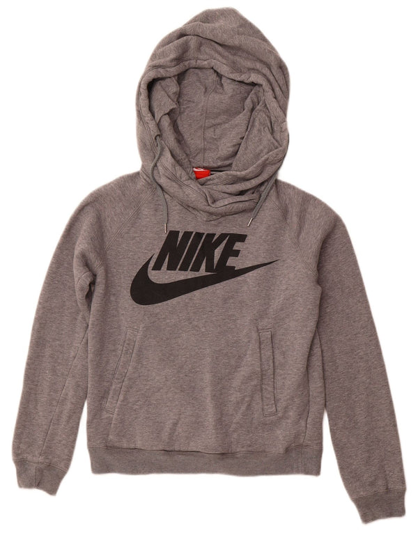 Felpa con cappuccio grafica NIKE da donna UK 10 piccola in cotone grigio