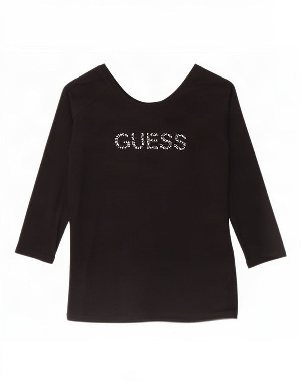 Guess Maglietta grafica da donna a maniche lunghe UK 18 XL Cotone nero