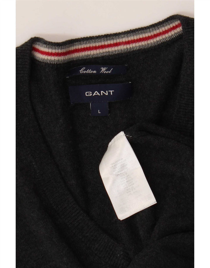 Gant Maglione da uomo con scollo a V grande in cotone grigio