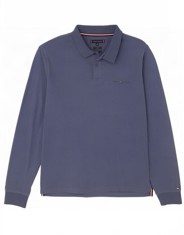 Tommy Hilfiger Mens Long Sleeve Slim Fit Polo Shirt 2XL Navy Blue Cotton