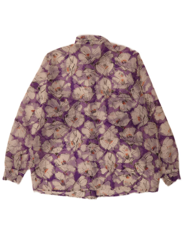 Benetton Womens Loose Fit Shirt Blouse IT 44 Medium Purple Floral