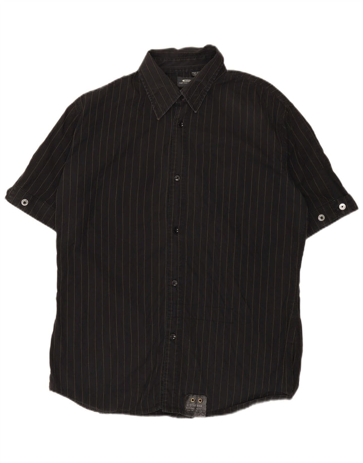 Camicia grafica da uomo a maniche corte G-Star XL in cotone gessato nero