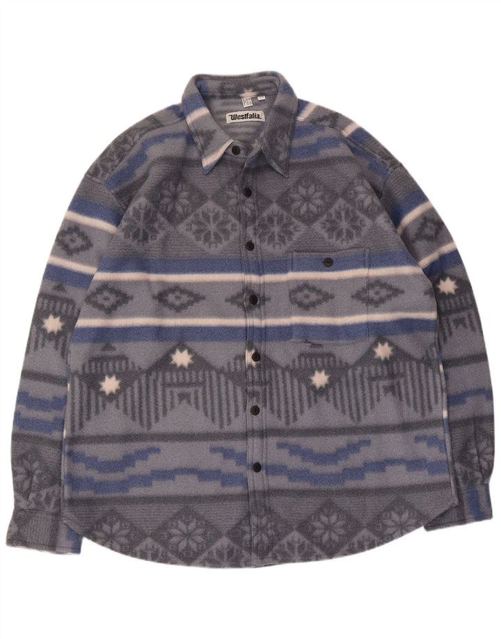 Camicia in pile vintage da uomo UK 15 Poliestere geometrico grigio medio