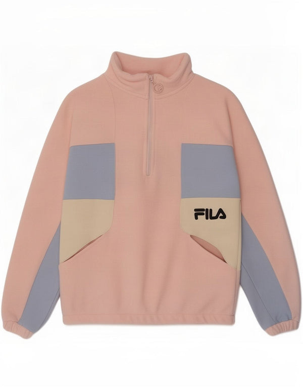 Maglione in pile da donna Fila con collo con zip grafica UK 10 Small Pink Colourblock