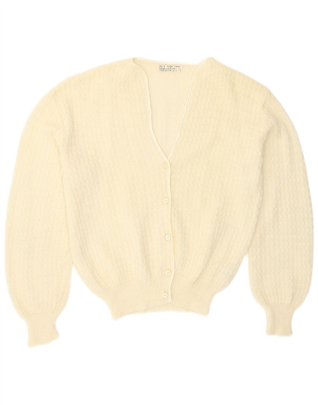 Maglione cardigan da donna vintage UK 16 grande lana bianco sporco