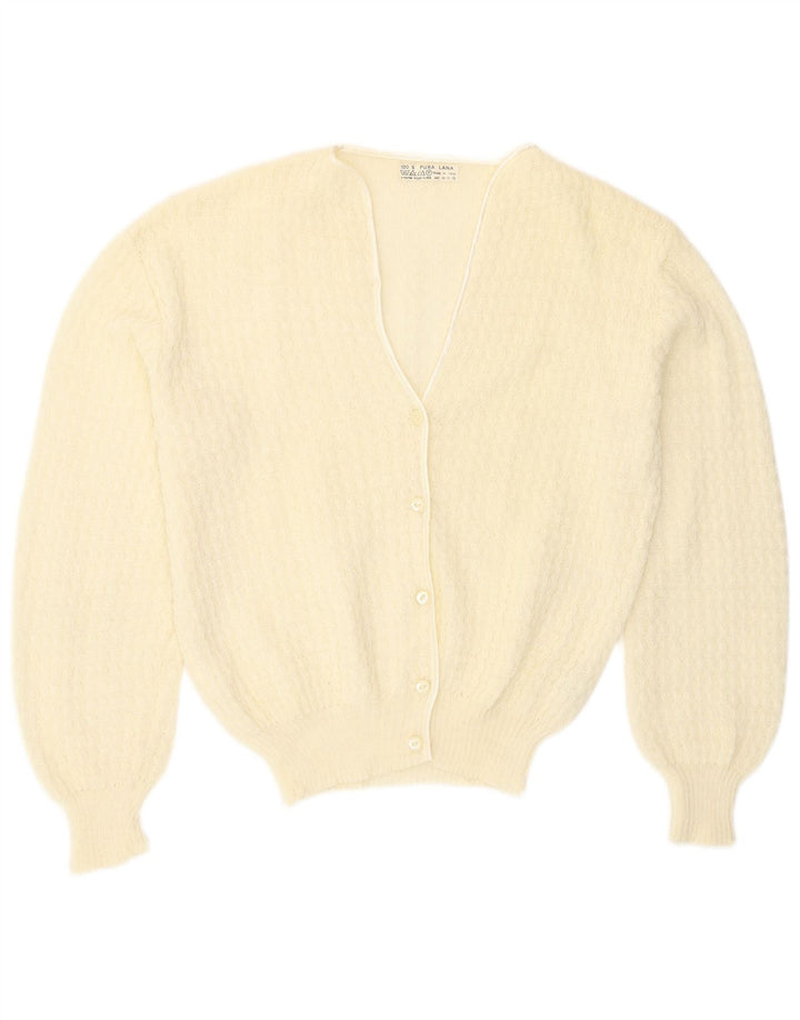 Maglione cardigan da donna vintage UK 16 grande lana bianco sporco