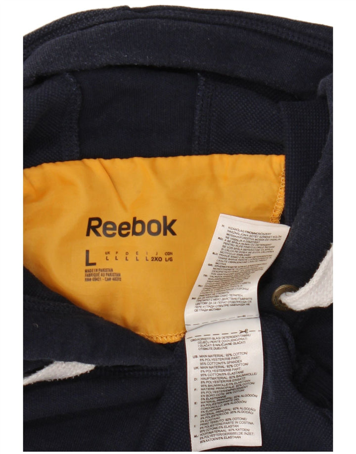 REEBOK Felpa con cappuccio grafica da uomo di grandi dimensioni in cotone blu navy