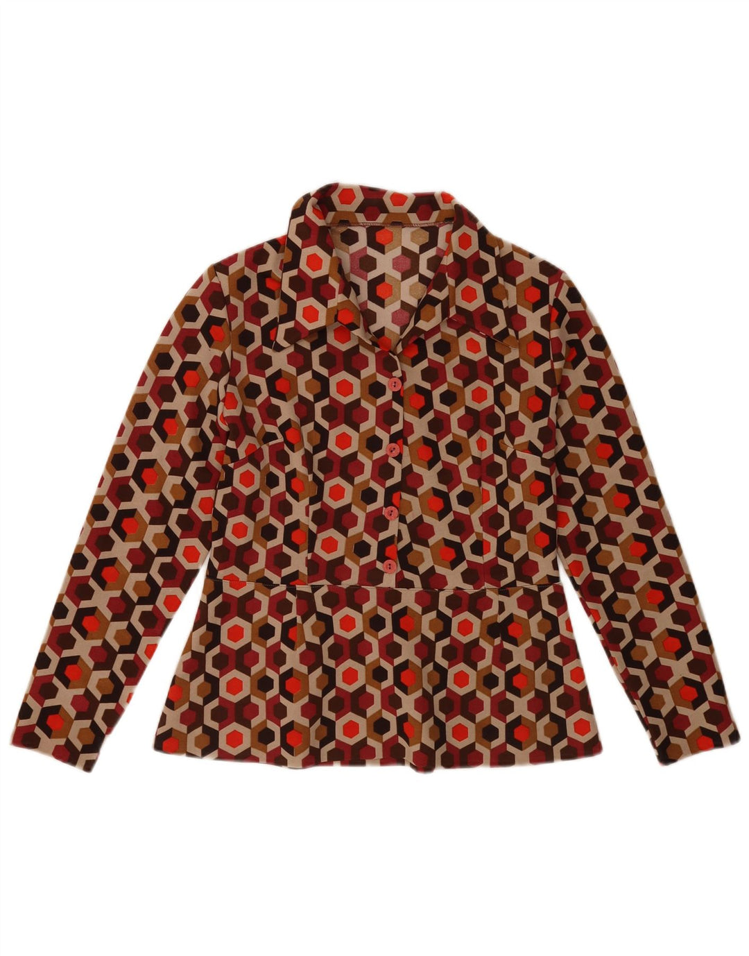 Top camicetta a maniche lunghe da donna VINTAGE UK 12 medio multicolore geometrico
