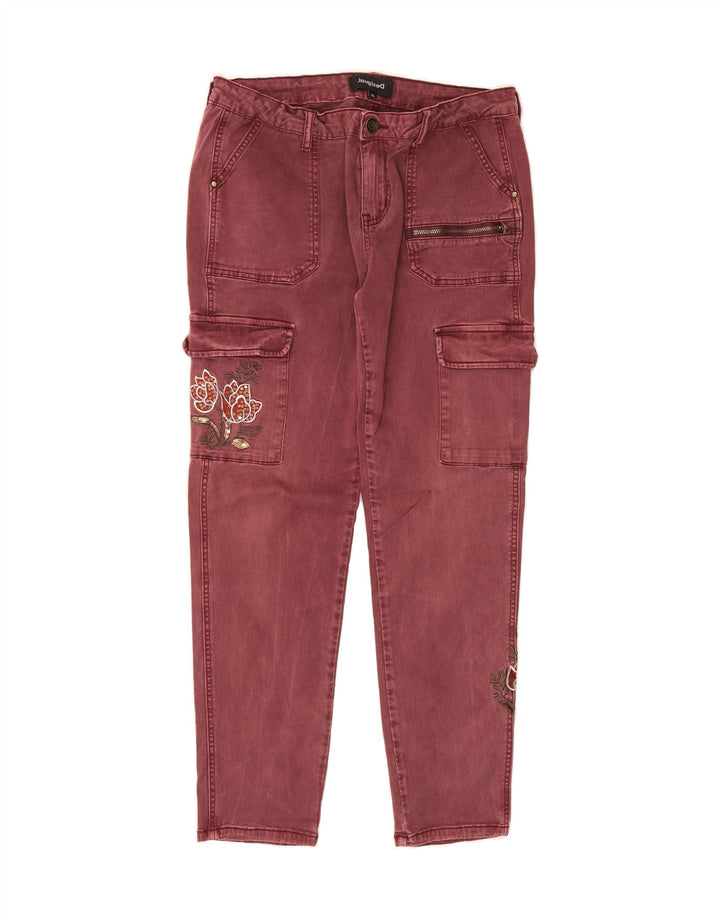 DESIGUAL Womens Crop Cargo Trousers EU 42 Large W28 L26 Maroon Vintage Desigual and Second-Hand Desigual from Messina Hembry 