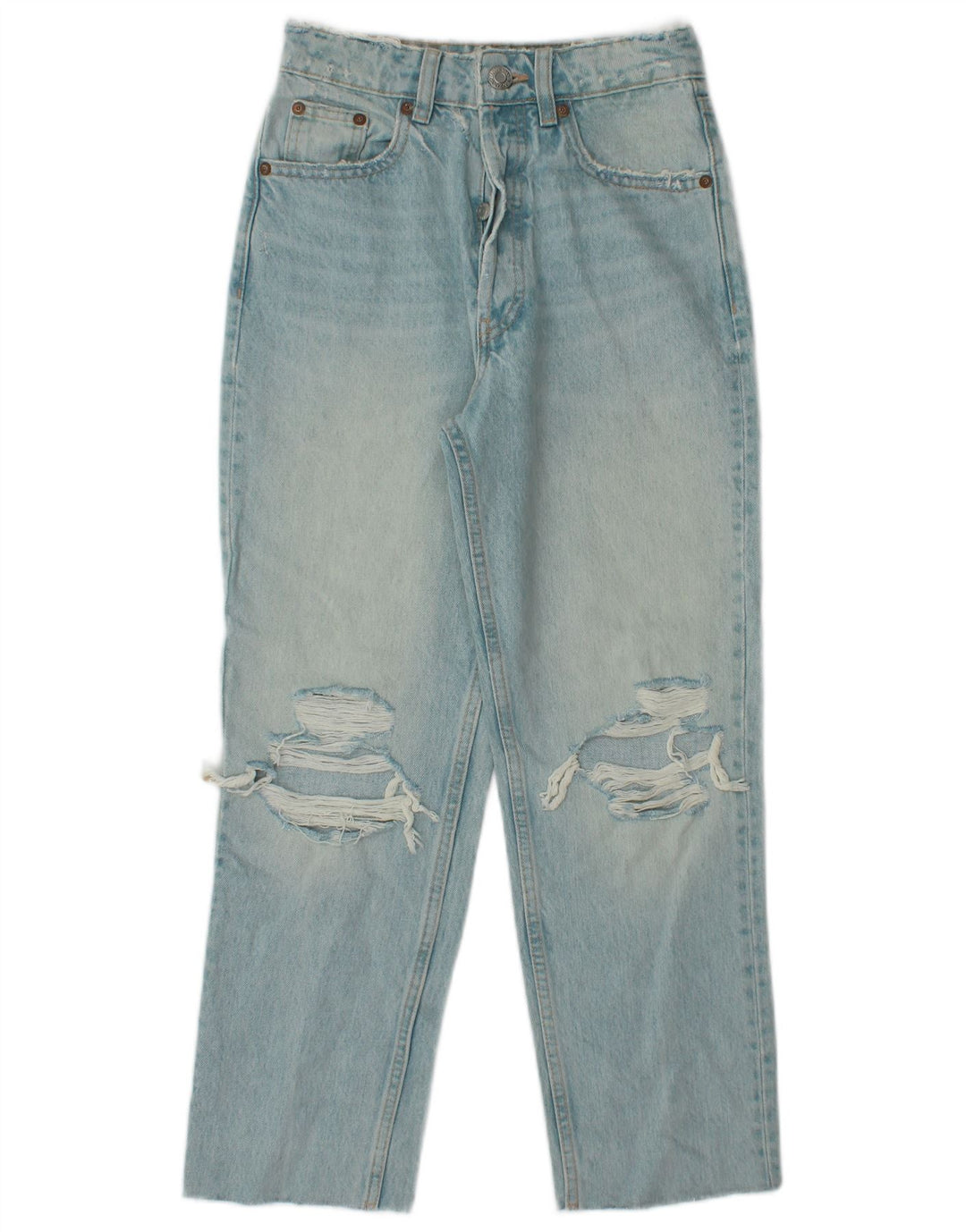 Jeans larghi effetto consumato da donna Zara EU 32 2XS W22 L31 Blu metallizzato