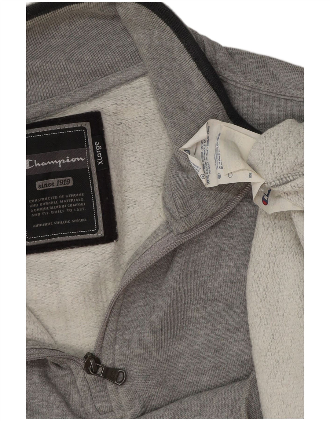 CHAMPION Felpa con collo con zip grafica da uomo Maglione XL Cotone grigio