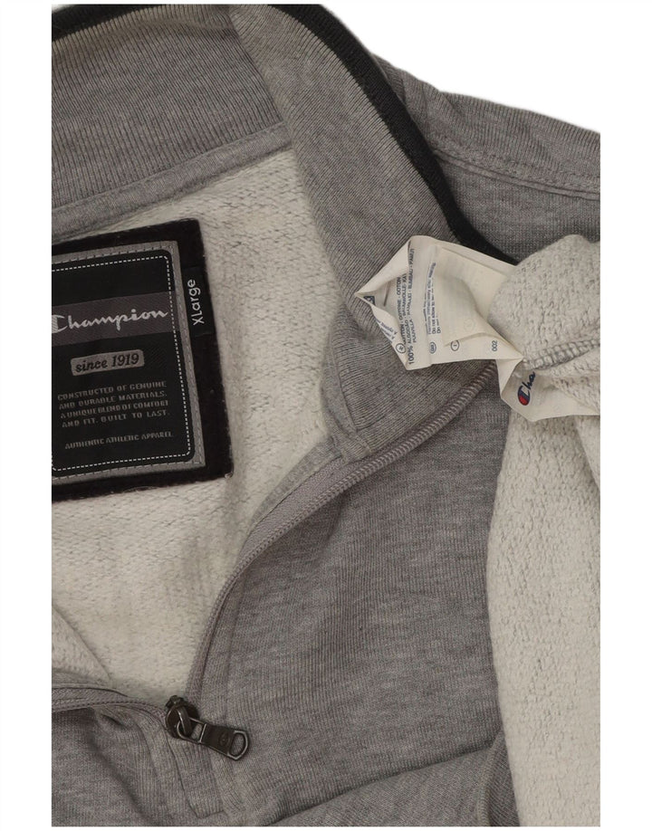 CHAMPION Felpa con collo con zip grafica da uomo Maglione XL Cotone grigio