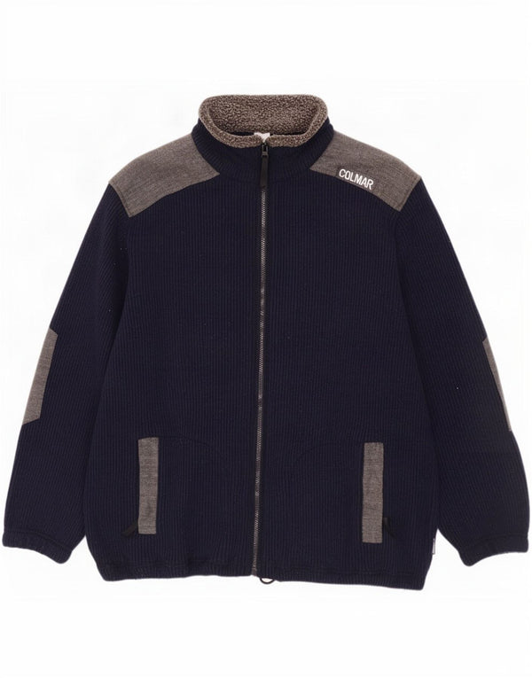 Colmar Maglione cardigan da uomo XL in lana color block blu navy