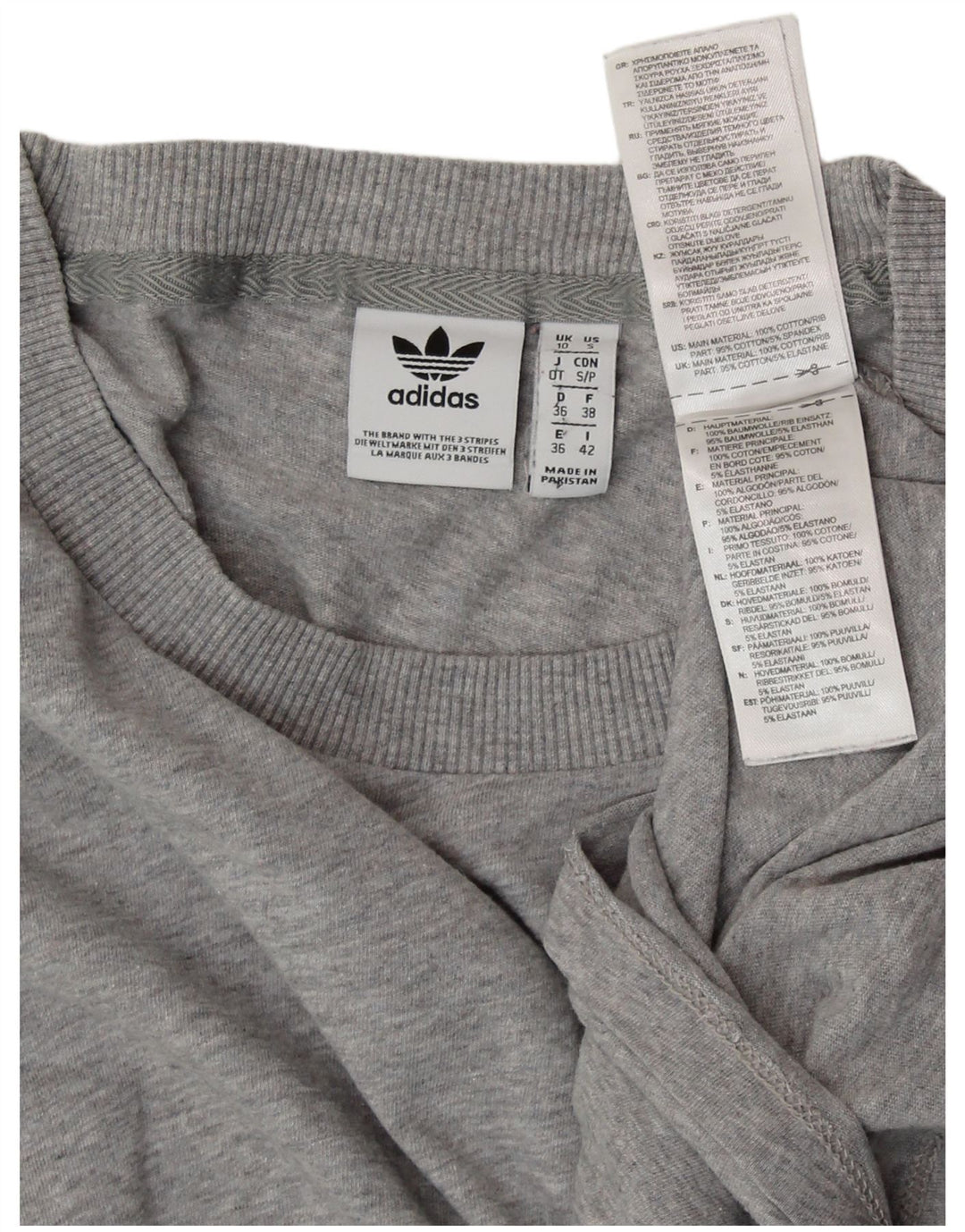 T-shirt oversize da donna ADIDAS UK 10 piccola in cotone grigio
