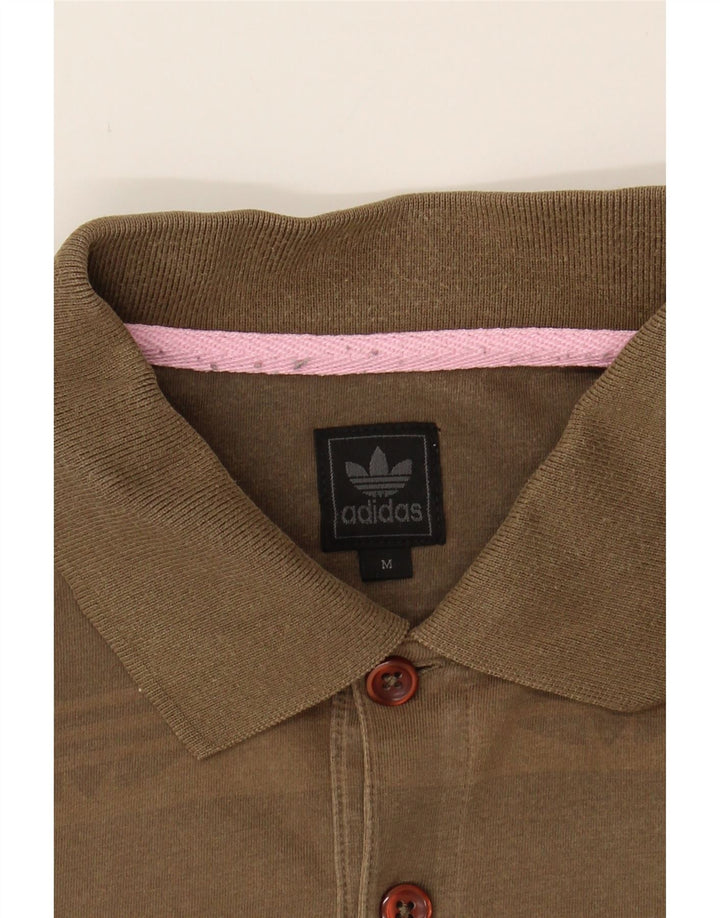 ADIDAS Mens Graphic Polo Shirt Medium Brown Striped Cotton Vintage Adidas and Second-Hand Adidas from Messina Hembry 