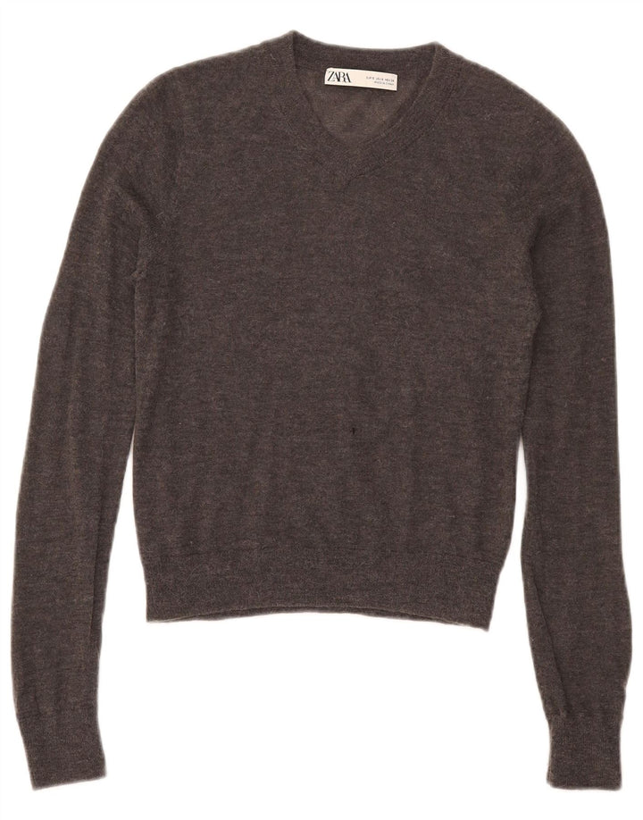 Maglione corto con scollo a V da donna Zara UK 10 piccolo grigio