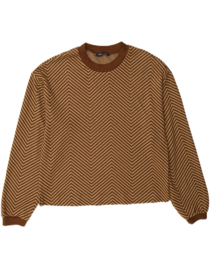 Maglione maglione girocollo da donna Marks & Spencer UK 12 Chevron marrone medio