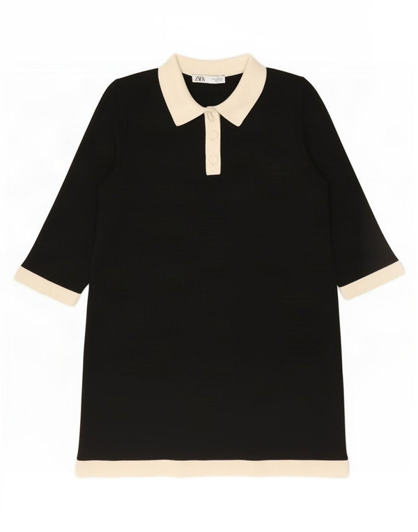 Polo Zara da donna con maniche a 3/4 UK 14 poliestere color block medio nero