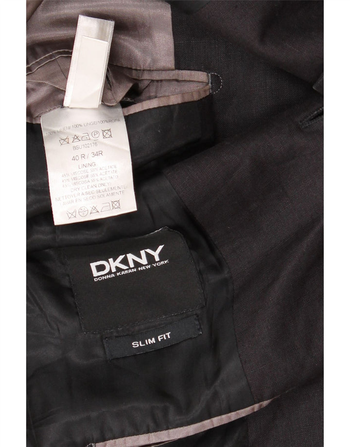 Giacca blazer da uomo DKNY slim fit a 1 bottone UK 40 grande lana nera