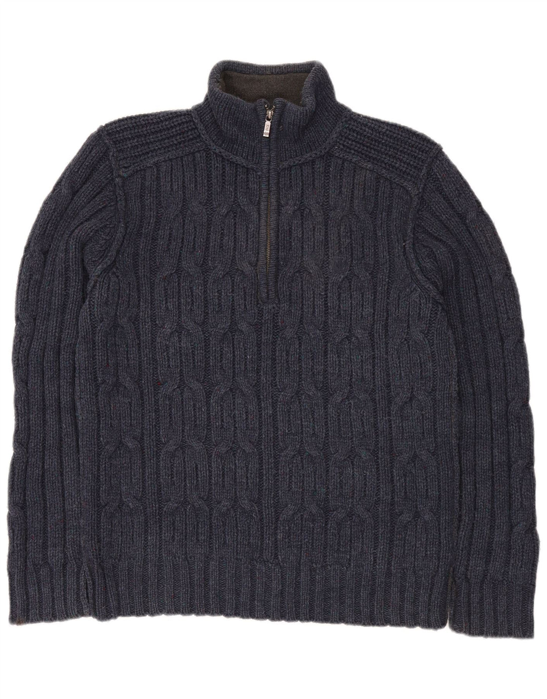 Maglione da uomo con collo con zip Fat Face, lana d'agnello medio blu navy