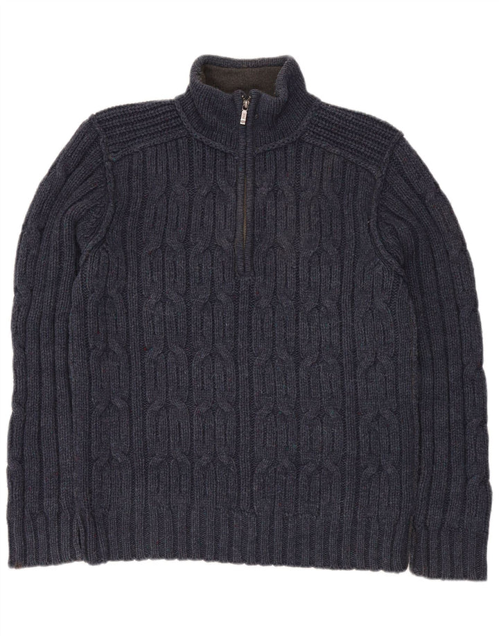 Maglione da uomo con collo con zip Fat Face, lana d'agnello medio blu navy