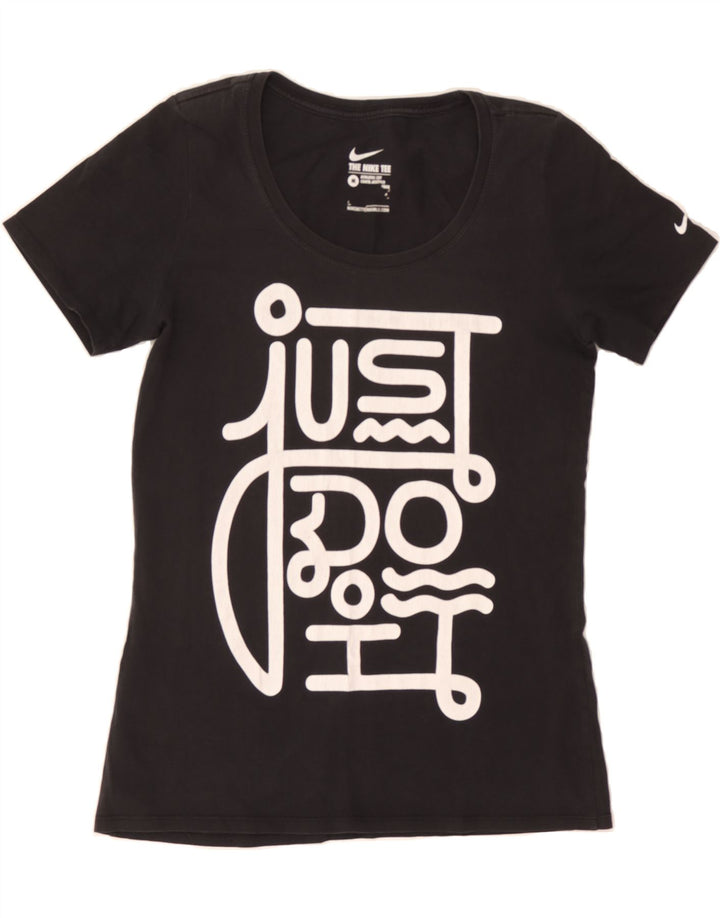 NIKE Womens Athletic Cut Graphic T-Shirt Top UK 12 Medium Black Vintage Nike and Second-Hand Nike from Messina Hembry 