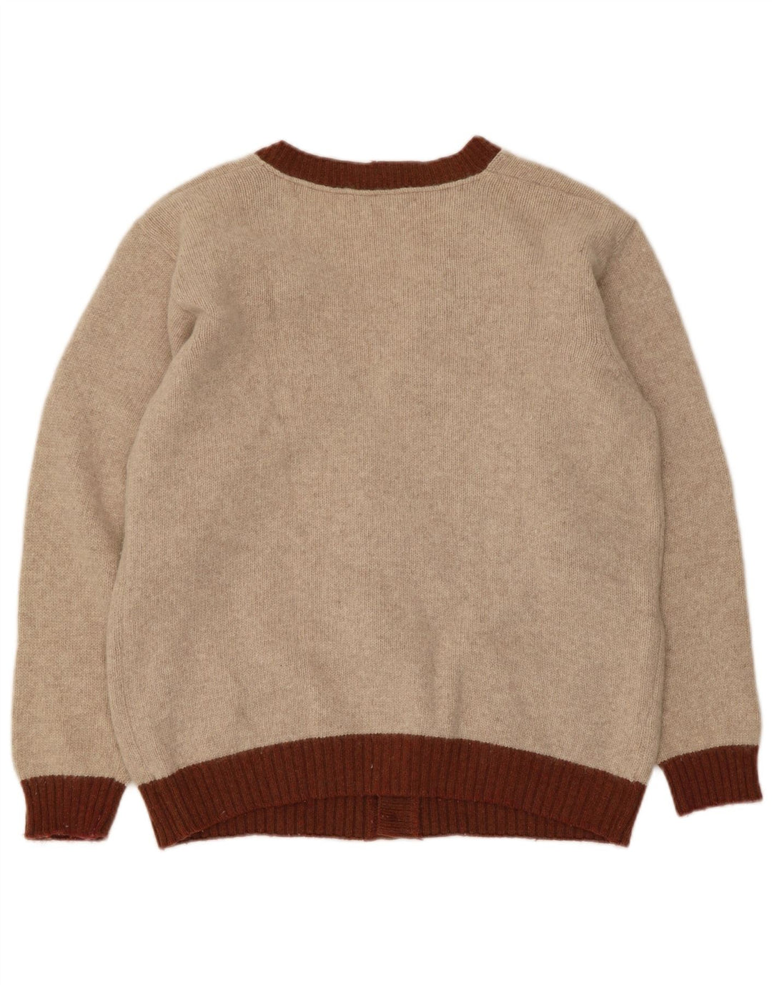 Maglione cardigan da uomo vintage piccolo beige a rombi/lana diamante