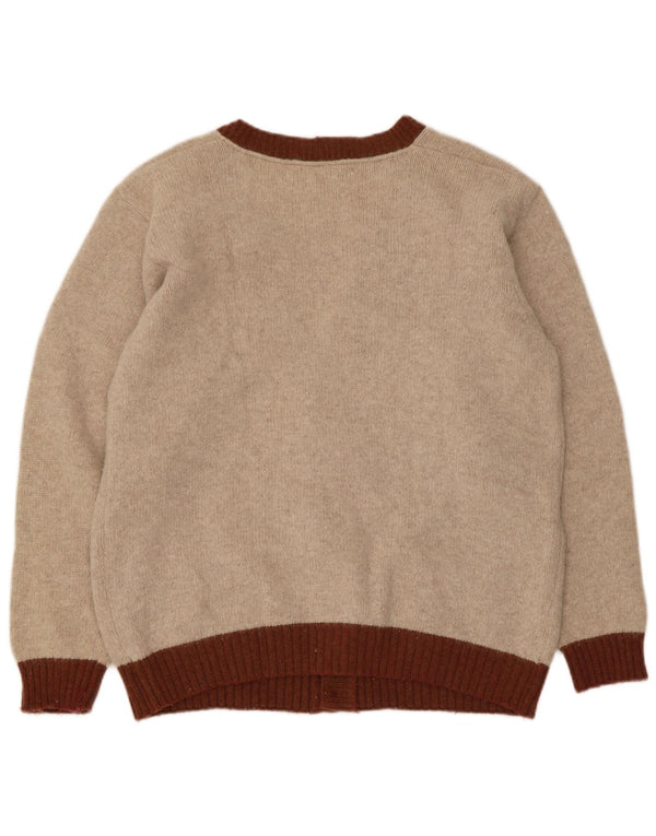 Maglione cardigan da uomo vintage piccolo beige a rombi/lana diamante