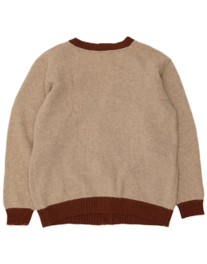 Maglione cardigan da uomo vintage piccolo beige a rombi/lana diamante