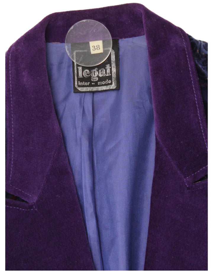 Giacca blazer in velluto a 1 bottone vintage da donna EU 38 medio blu navy floreale