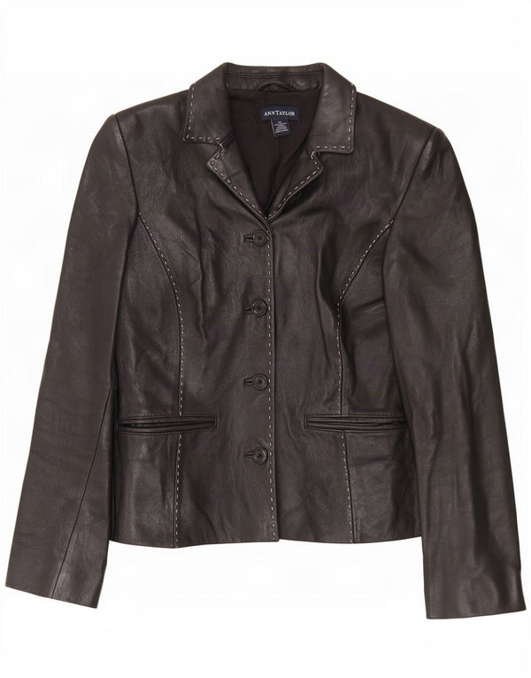 Ann Taylor Womens 4 Button Leather Blazer Jacket UK 6 XS Black