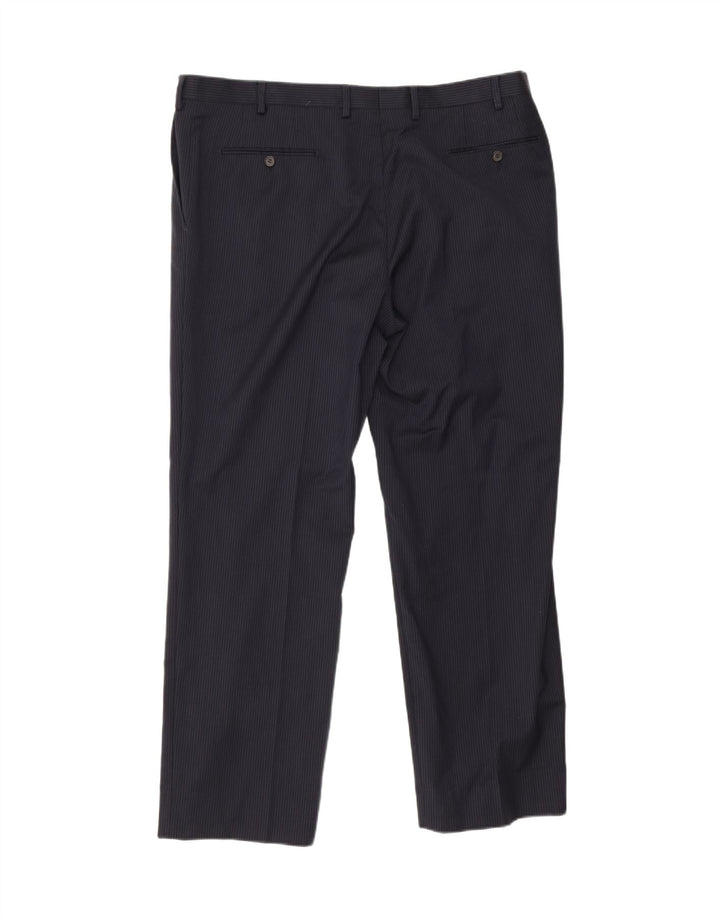 Pantaloni da completo da uomo Marks & Spencer Autograph W40 L31 blu navy a righe