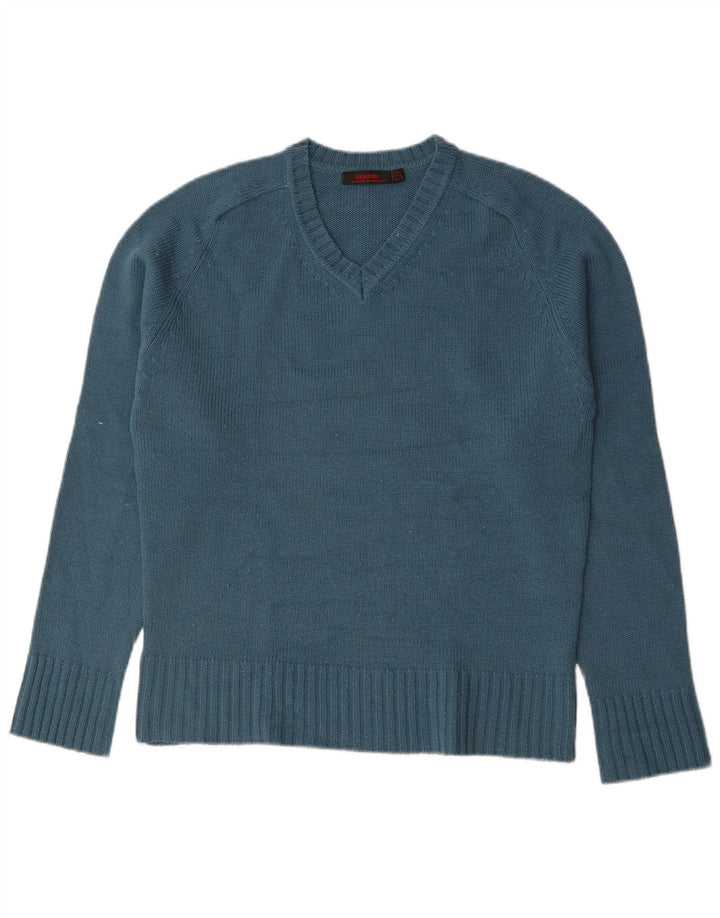 Maglione Zara da uomo con scollo a V grande in acrilico blu