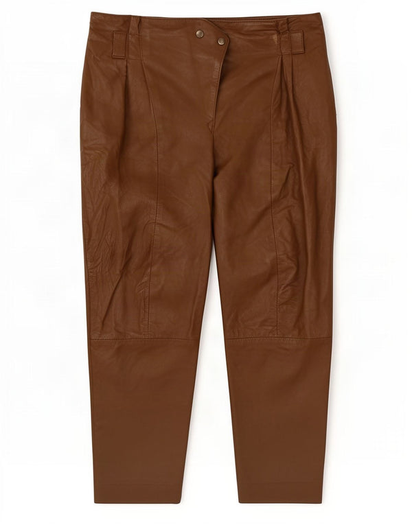 Pantaloni in pelle affusolati da donna vintage medi W32 L27 Marrone