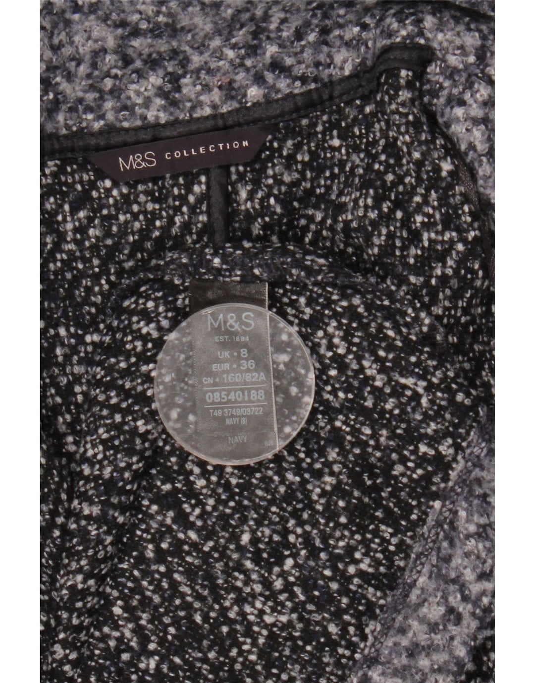 Cappotto da donna Marks & Spencer UK 8 Small Poliestere screziato blu navy