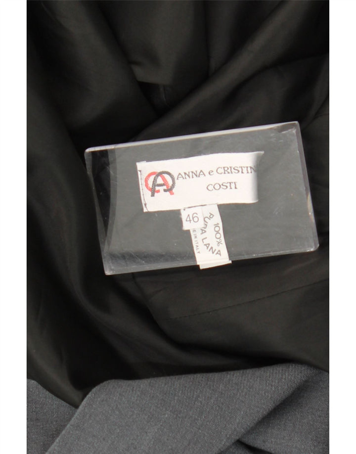 Cappotto doppiopetto vintage da donna IT 46 Large in lana grigia