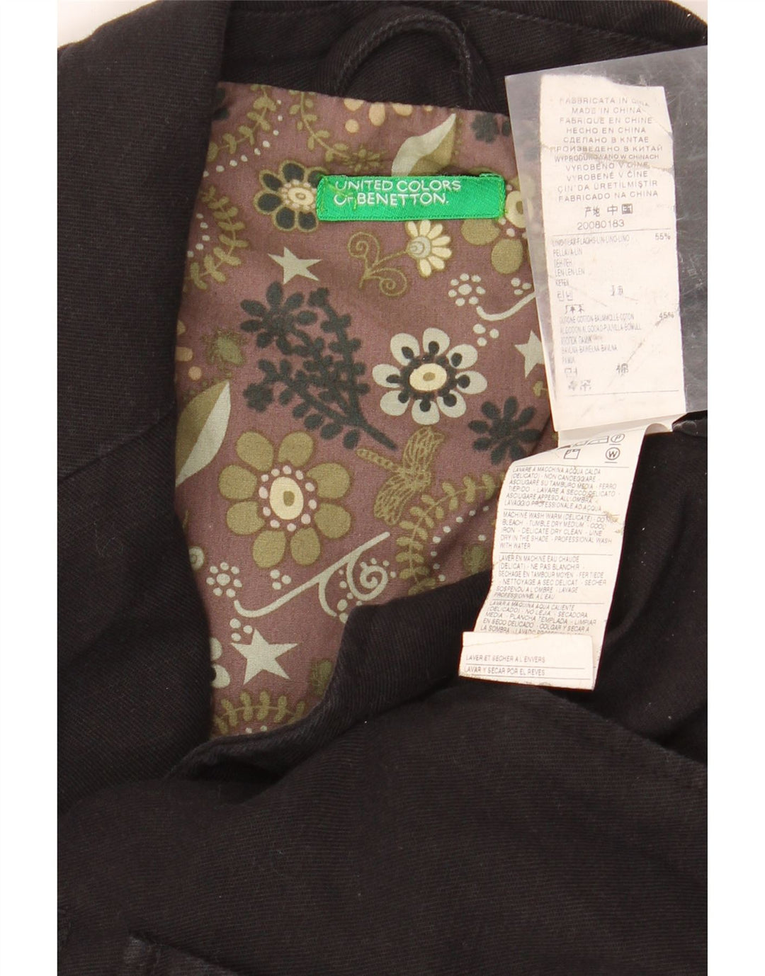 BENETTON Giacca Blazer a 3 Bottoni da Uomo IT 48 Lino Medio Nero