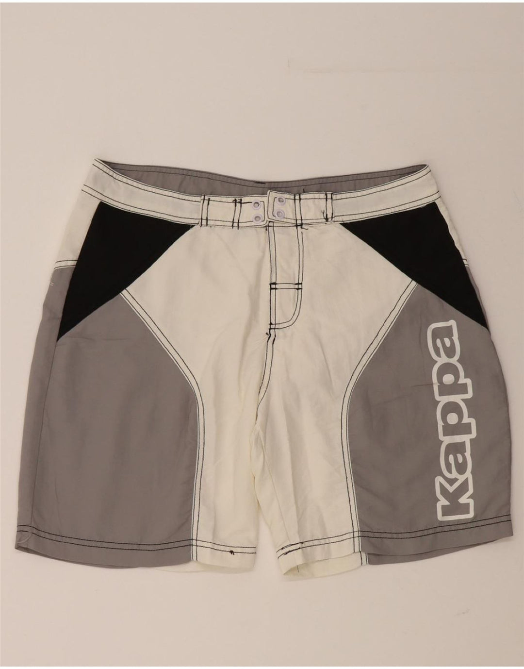 KAPPA Mens Graphic Swimming Shorts Large  Grey Colourblock Polyamide Vintage Kappa and Second-Hand Kappa from Messina Hembry 